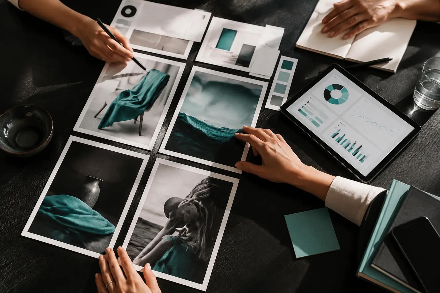 Creative campaign planning with printed concepts and analytics